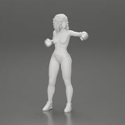 black naked breasts woman in boxing gloves with curly hair ready to finish off her opponent - Only-Games