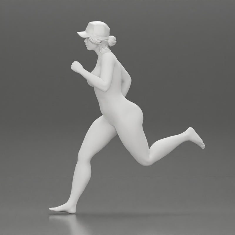 Naked woman running in cap