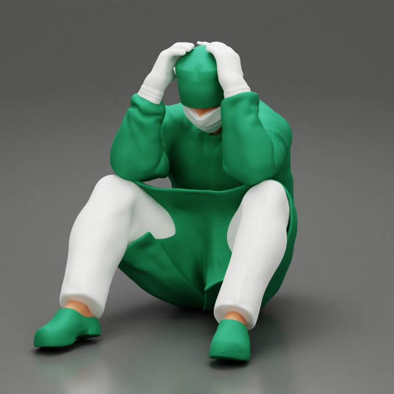 Thoughtful Surgeon Sitting In A Operating Room With His Hand On Head - Only-Games