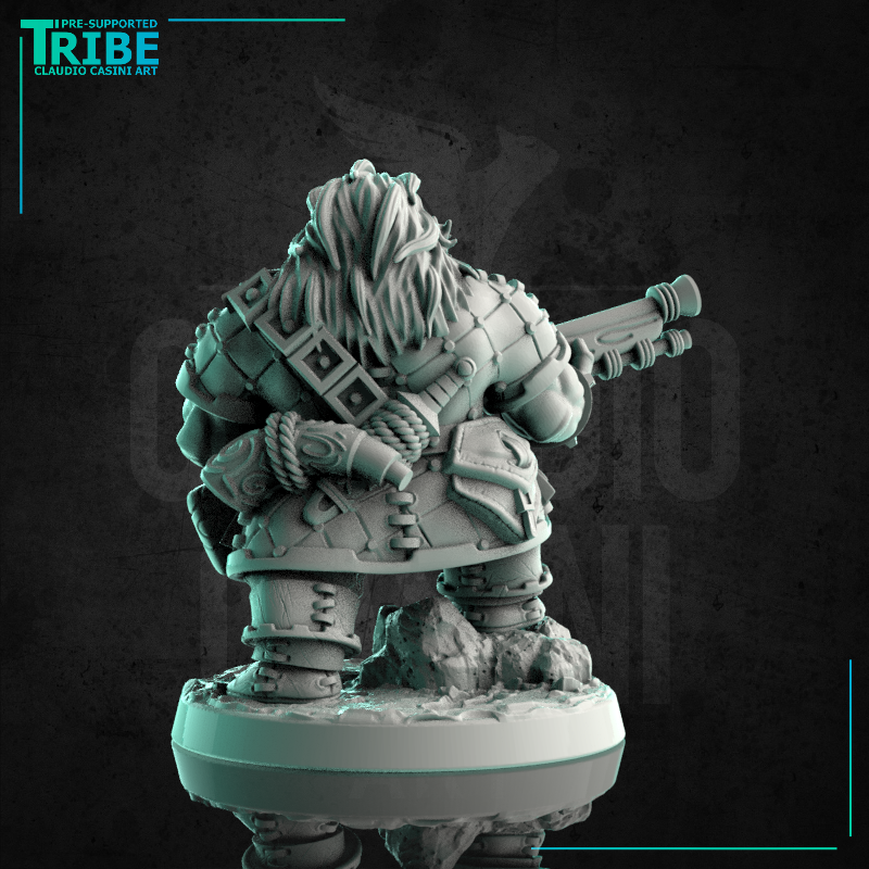 (0215) Male dwarf arquebusier hunter ranger with a harquebus - Only-Games
