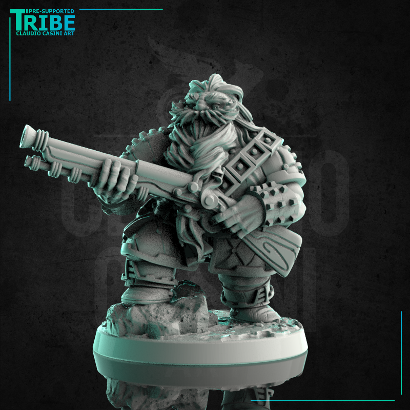 (0215) Male dwarf arquebusier hunter ranger with a harquebus - Only-Games