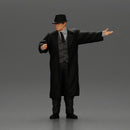 mafia man in gangster costume stands confidently while gesturing with his hands as if presenting something - Only-Games