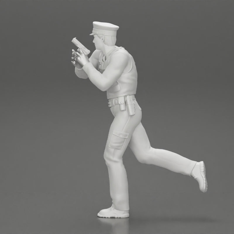 Police Officer running Chasing Criminal On Roadway holding a gun - Only-Games