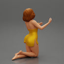 Sexy girl in mini dress with short hair sitting on her knees - Only-Games