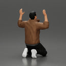 Asian gangster man in jacket sitting with his hands up ready to be arrested - Only-Games