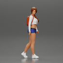 sexy girl walking in shorts and mini short and backpack - Only-Games