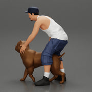 gangster homie in cap and short with his pitbull dog on the street - Only-Games