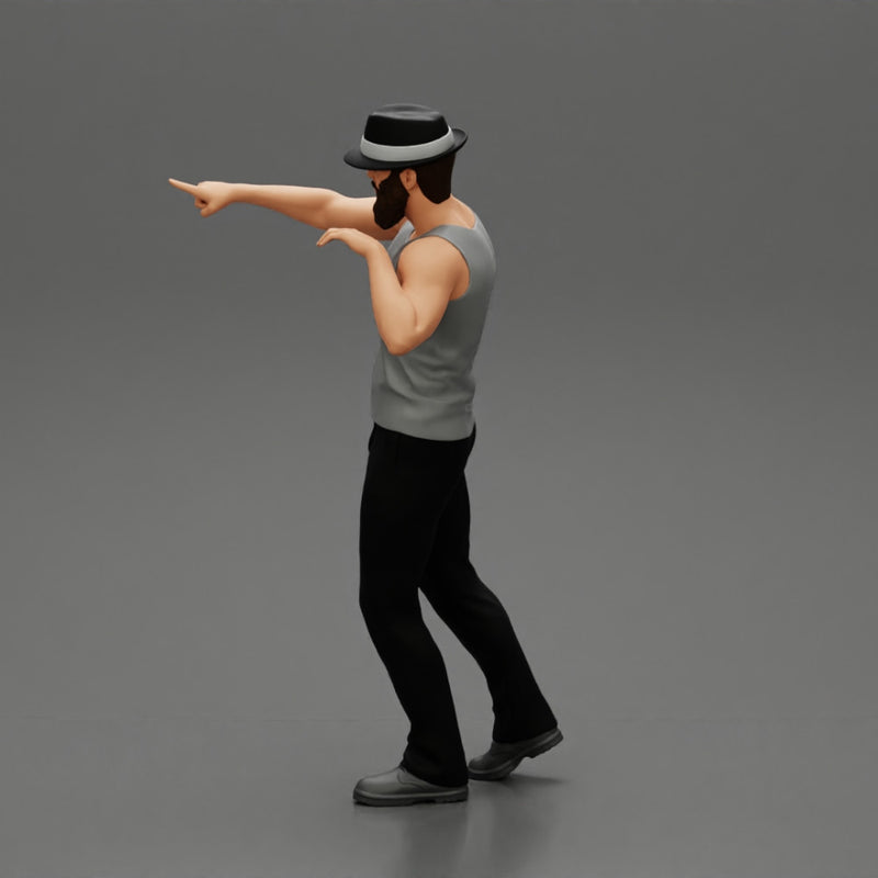 Travel man wearing a hat and a beard pointing the right way - Only-Games