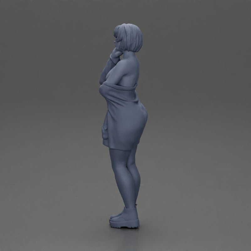 pretty nude girl with short hair posing in a sweater - Only-Games