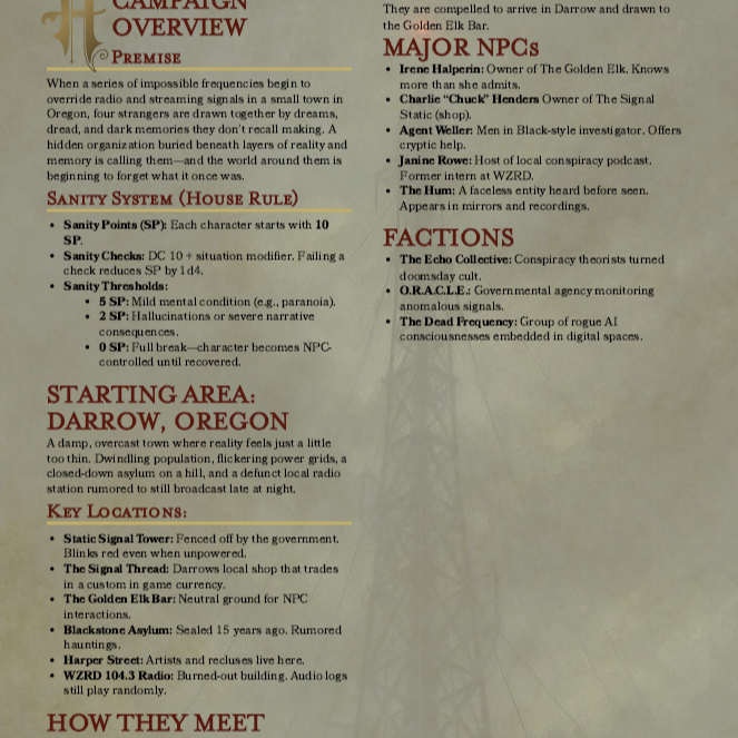 Dead Frequency DnD 5e Adventure – Signal in Static, Horror One Shot