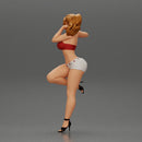 Sexy girl in bra and shorts Leaning Against car on the beach - Only-Games