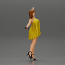 Happy Young Woman in dress and heels Standing on One Leg holding phone - Only-Games