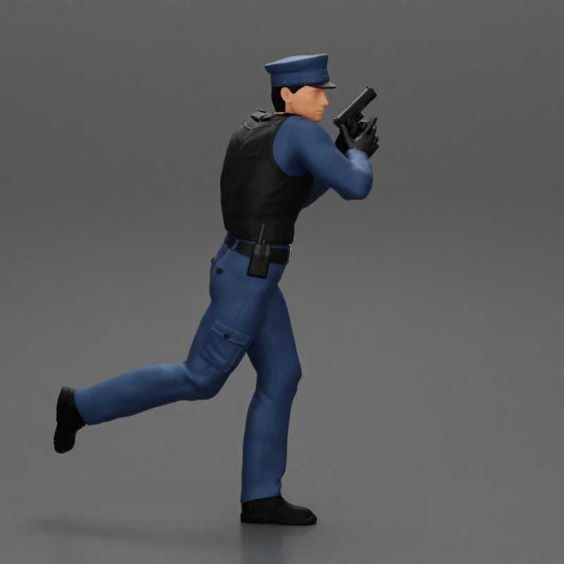 Police Officer running Chasing Criminal On Roadway holding a gun - Only-Games