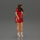 Confident style in red long shirt layers with white accents heels - Only-Games