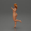 Naked happy girl jumping on one leg - Only-Games