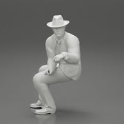 2 Models - businessman in hat sitting and holding briefcase of money - Only-Games