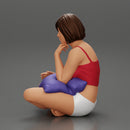 Girl watching TV in the bedroom sitting and placing a pillow on her legs - Only-Games