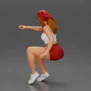 girl sitting in shorts and a scarf hair wants to grab something - Only-Games