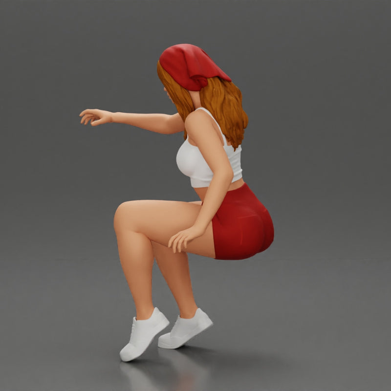 girl sitting in shorts and a scarf hair wants to grab something - Only-Games