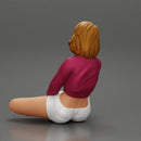 Sexy girl in mini jacket sitting leaning against wall smoking cigarette - Only-Games