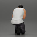 Gangster in pants sitting and holding a gun hides behind the car - Only-Games