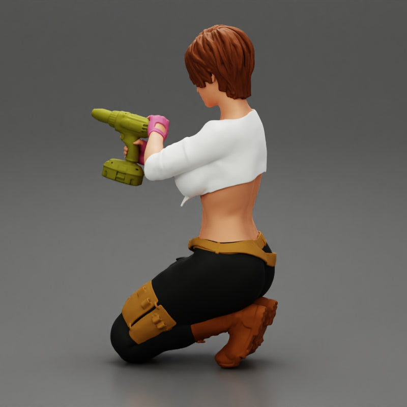 Repair woman sitting and holding a drill - Only-Games