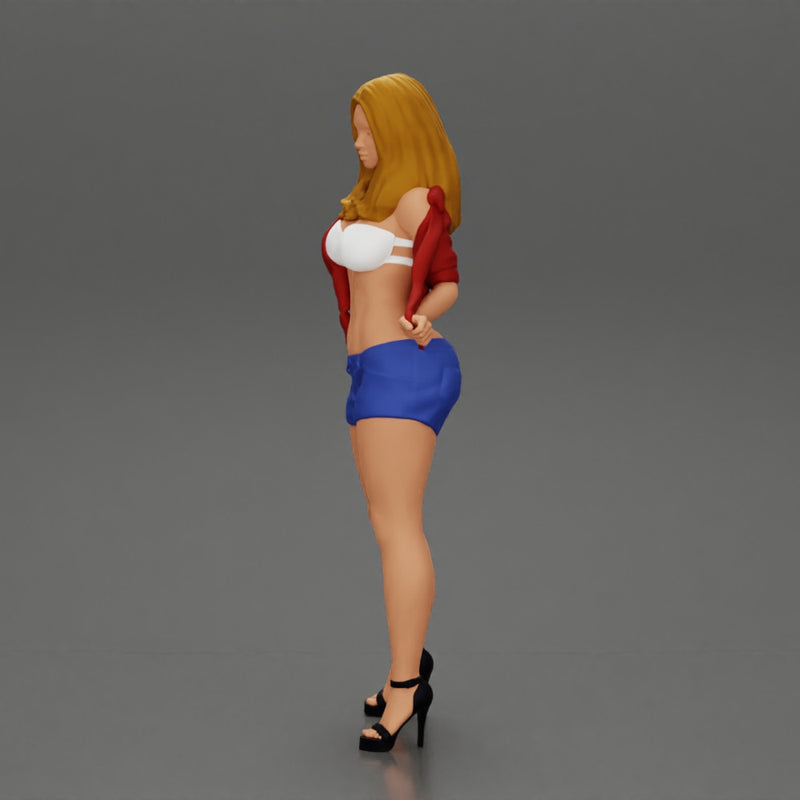 Sexy woman posing in short and shirt with open chest - Only-Games