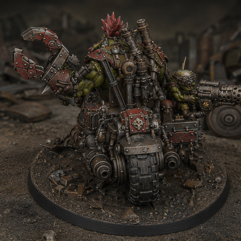 Skrappdakka Wazbike – Sci-Fi Orc Warlord Miniature | Scrap-Tech Tabletop Commander | Original Wargaming Model 120 x 92mm base