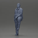 Fat Asian man looking upward in shirt and pants with one leg placed on a step - Only-Games