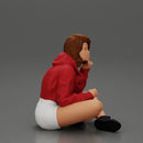 Pretty Girl with an Umbrella in Jacket and Shorts Sitting - Only-Games