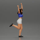 Happy girl in Mini shirt and shorts Standing on One Leg - Only-Games