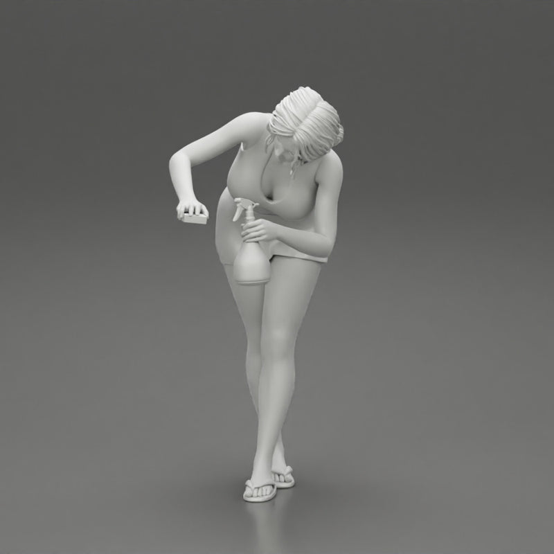 sexy girl cleaning in sponge and cleaning bottle - Only-Games