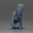 Beautiful Woman in One-Piece Bikini in a Kneeling Pin-Up Pose on the Beach - Only-Games