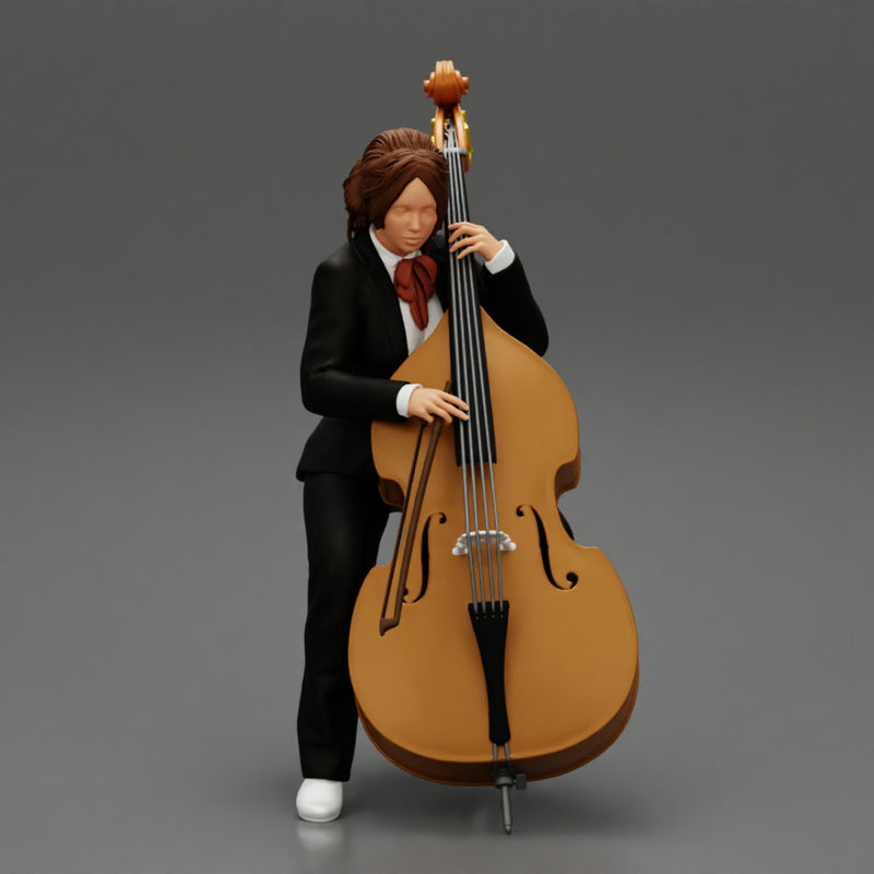 Beautiful young woman musician sitting on a vintage double bass - Only-Games
