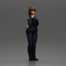 policewoman standing hand resting on her back speaking into a radio - Only-Games