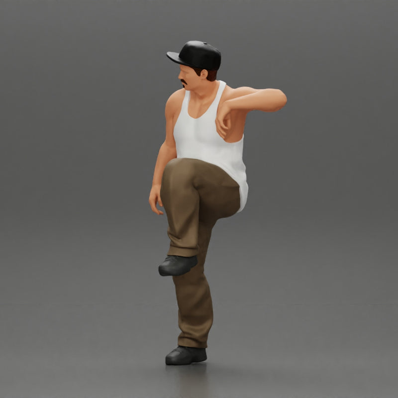 gangster wearing a cap and tank top leans casually against the car