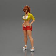 Sexy woman in bra and mini shirt undressing her shorts - Only-Games