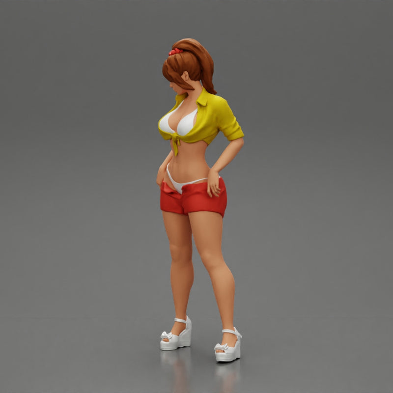 Sexy woman in bra and mini shirt undressing her shorts - Only-Games