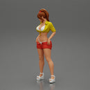 Sexy woman in bra and mini shirt undressing her shorts - Only-Games