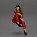 Tired woman mechanic in suit and cap sitting - Only-Games