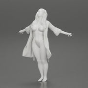Sexy woman in Bikini and night robe opening Arms To the Sky - Only-Games