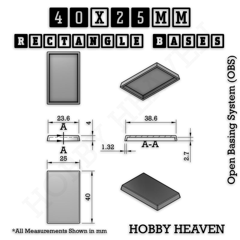 Rectangle Bases Range Sizes - 75x30mm to 125x40mm Medium Sizes 3d Print Full Range Tabletop Games - Only-Games