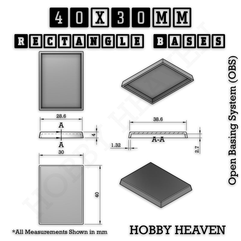 Rectangle Bases Range Sizes - 75x30mm to 125x40mm Medium Sizes 3d Print Full Range Tabletop Games - Only-Games