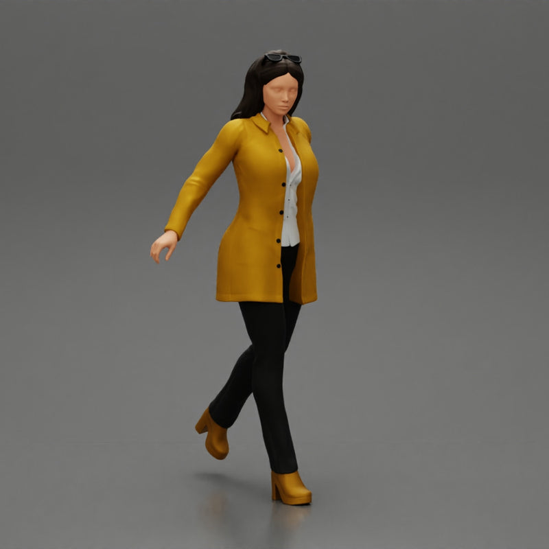 Business woman in manteau dragging suitcase  walking in airport terminal - Only-Games