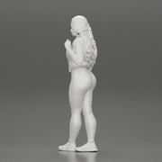 Beautiful woman with long hair in a bodysuit with an open vest - Only-Games