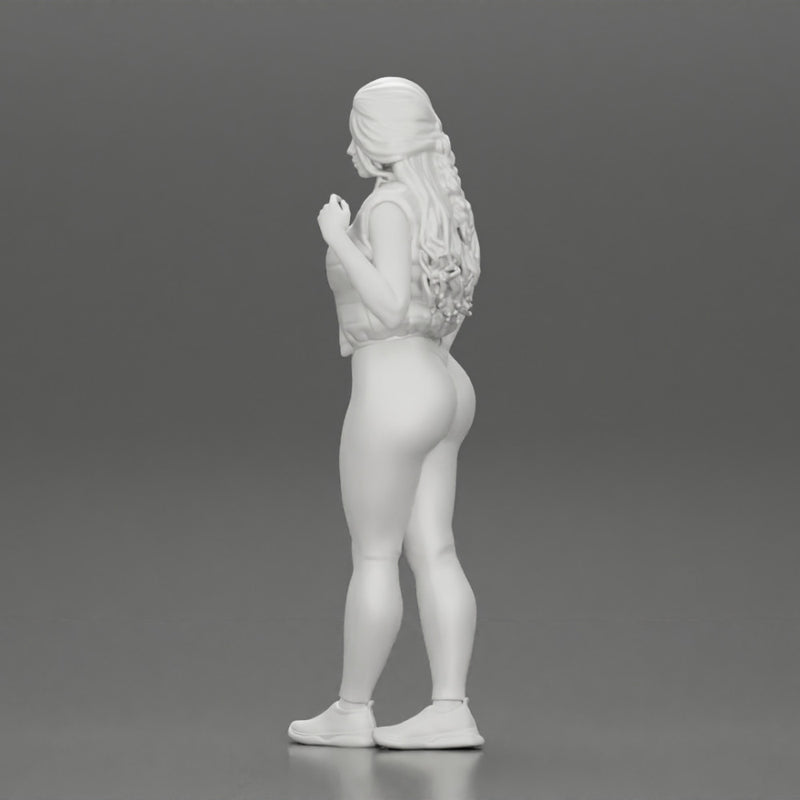 Beautiful woman with long hair in a bodysuit with an open vest - Only-Games