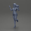 happy girl in a bra  and shorts, jumping on one leg - Only-Games