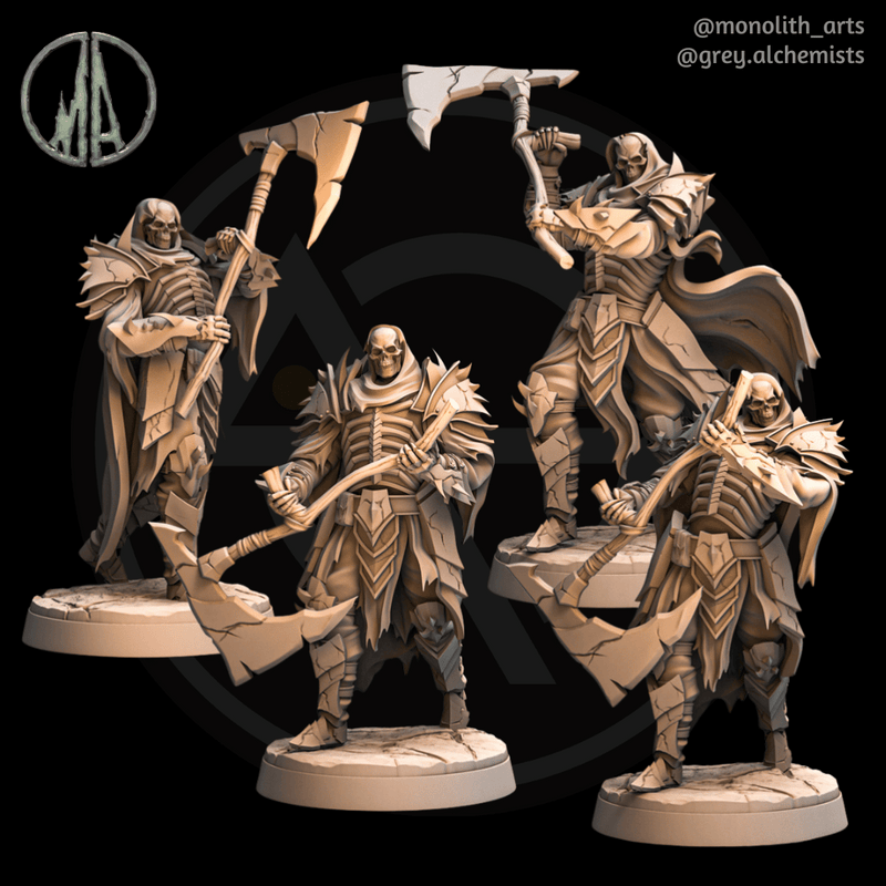 Skeleton Knight with Great Axe - Set of 4 Different Poses - Fantasy Resin Miniatures in 32mm - DnD Monsters