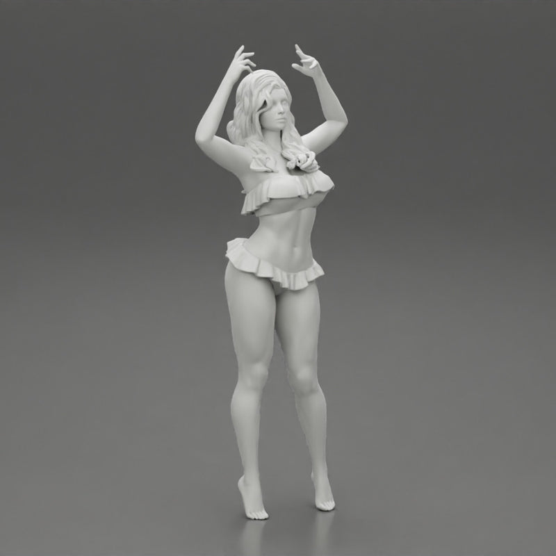 Hot beautiful woman in bikini standing with her arms raised up - Only-Games