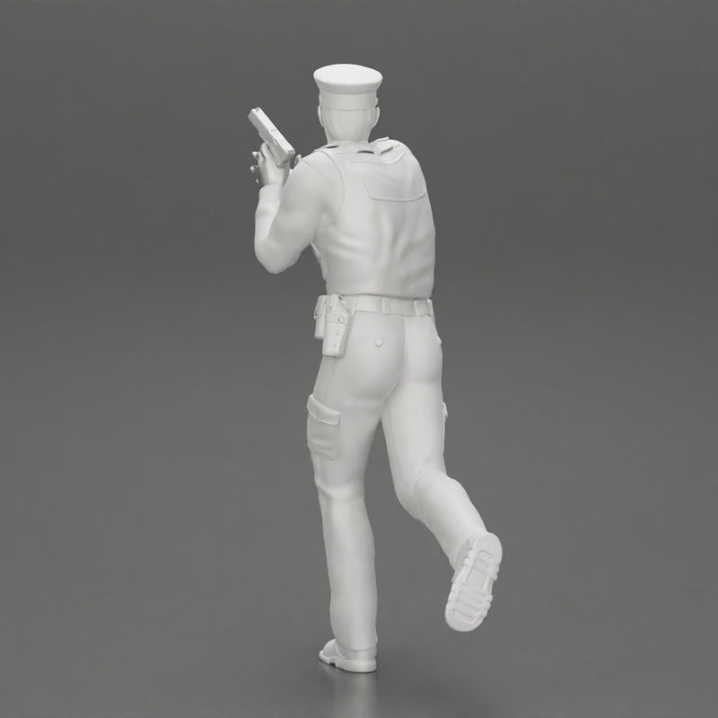 Police Officer running Chasing Criminal On Roadway holding a gun - Only-Games